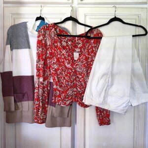 Asos Skinny Slacks, Free People Top, & Cardigan Bundle of 4, SZ 32/Md/Lg